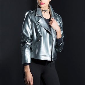 NYGARD | silver moto jacket in excellent condition. Never worn. Size 6.